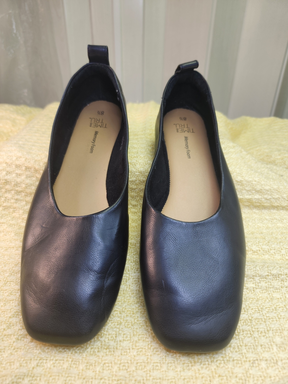 Time and Tru Black Faux-Leather Slip-On Flats